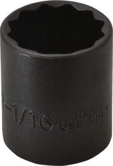 Proto - 1-1/16", 1/2" Drive, Standard Hand Socket - 12 Points, 1-5/8" OAL, Alloy Steel, Black Finish - Makers Industrial Supply