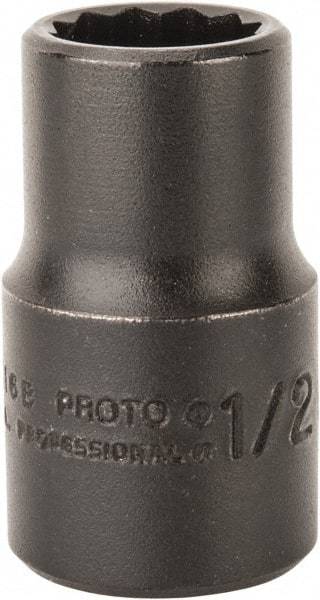 Proto - 1/2", 1/2" Drive, Standard Hand Socket - 12 Points, 1-1/2" OAL, Alloy Steel, Black Finish - Makers Industrial Supply