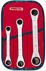 Proto - 3 Piece, 3/8" to 11/16", 12 Point Ratcheting Box Wrench Set - Inch Measurement Standard, Chrome Finish, Comes in Pouch - Makers Industrial Supply