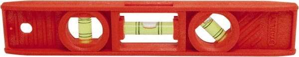 Stanley - 9" Long 3 Vial Torpedo Level - ABS Plastic, Orange, 1 45°, 1 Level & 1 Plumb Vials - Makers Industrial Supply