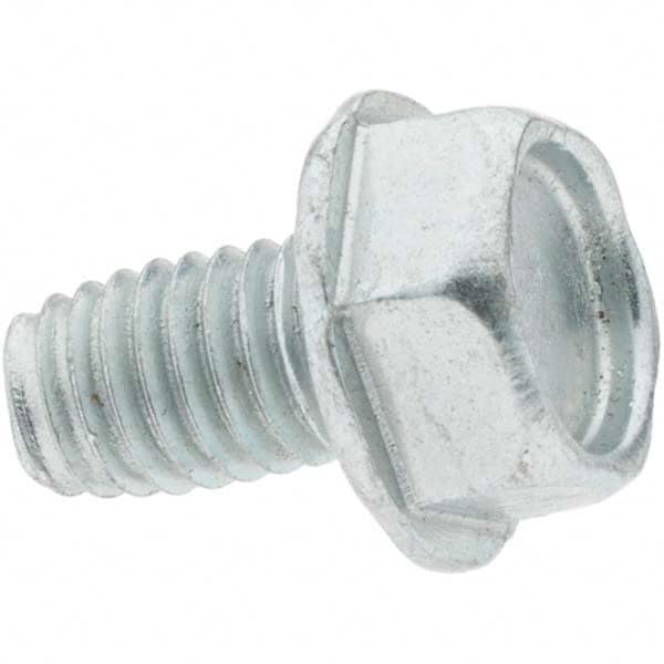 M5x0.8 Coarse 25mm Long Hex Thread Cutting Screw 12L14 Steel, Hex Washer Head, Self Drilling Point, Zinc-Plated