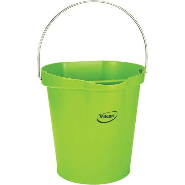 Vikan - 3 Gal, 12-1/2" High, Polypropylene Round Lime Green Single Pail with Pour Spout - Handle Included, 12.81" Top Diam - Makers Industrial Supply