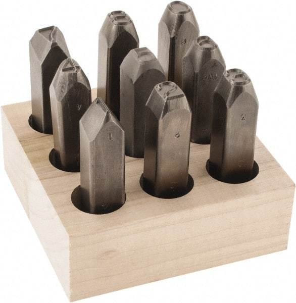 C.H. Hanson - 9 Piece, 1/2" Character Steel Stamp Set - Figures, Reverse - Makers Industrial Supply