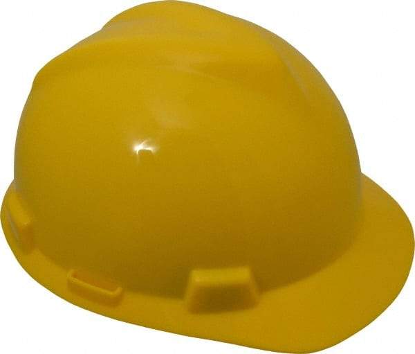 MSA - ANSI Type I, Class E Rated, 4-Point, Ratchet Adjustment Hard Hat - One Size Fits Most, Yellow, Standard Brim - Makers Industrial Supply