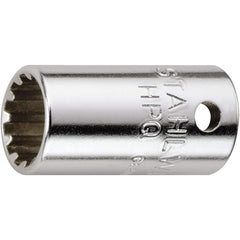 Specialty Sockets; Type: Spline Socket; Drive Size: 0.25 in; Socket Size: SP12; Insulated: No; Non-sparking: No; Tether Style: Not Tether Capable; Features: Thin wall; Finish/Coating: Chrome-Plated; Finish: Chrome-Plated; Drive Size: 0.25 in; Socket Type: