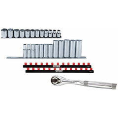 Socket Sets; Set Type: Standard; Measurement Type: Metric; Drive Size: 3/8; Minimum Size (mm): 8.00; Maximum Socket Depth (mm): 19.00; Maximum Size (mm): 19.00; Minimum Socket Depth (mm): 8.00; Tool Type: Standard; Number Of Pieces: 27; 3/8 Drive Sizes: 8