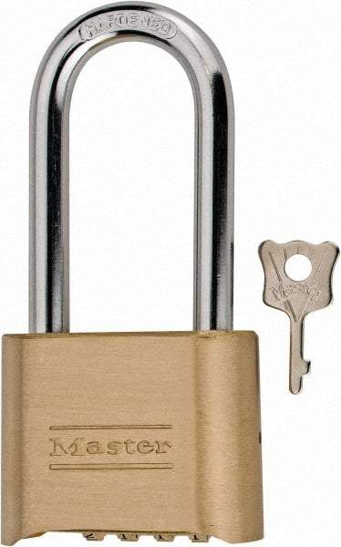 Master Lock - 2" Body Width, 2-1/4" Shackle Clearance, Solid Brass Combination Lock - 5/16" Shackle Diam, 1" Shackle Width - Makers Industrial Supply