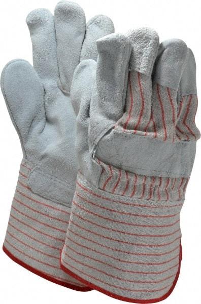 PRO-SAFE - Size L (9) Split Cowhide General Protection Work Gloves - For Work & Driver, Uncoated, Gauntlet Cuff, Full Fingered, Gray/Red, Paired - Makers Industrial Supply