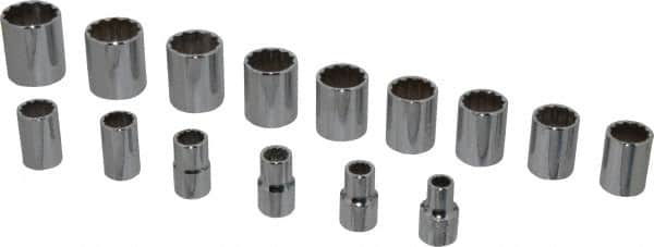 Proto - 15 Piece 1/2" Drive Socket Set - 12 Points, 3/8" to 1-1/4" Range, Inch Measurement Standard - Makers Industrial Supply