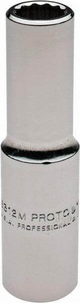 Proto - 1/2" Drive, Deep Hand Socket - 12 Points, 3-1/4" OAL, Chrome Finish - Makers Industrial Supply