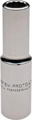 Proto - 1/2" Drive, Deep Hand Socket - 12 Points, 3-1/4" OAL, Chrome Finish - Makers Industrial Supply