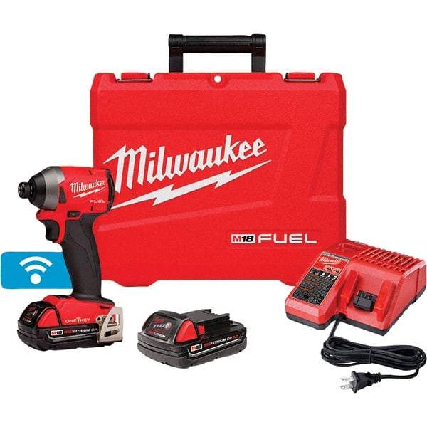 Milwaukee Tool - 18 Volt, 1/4" Drive, 167 Ft/Lb Torque, Cordless Impact Driver - Pistol Grip Handle, 3600 RPM, 2 Lithium-Ion Batteries Included - Makers Industrial Supply