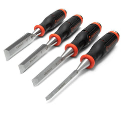 Chisel Sets; Tool Type: Wood Chisel Set; Body Material: Steel; Number of Pieces: 4.000; Includes: 1/4 in  1/2 in  3/4 in  1 in; Number Of Pieces: 4; Overall Length (Inch): 12.125; Container Type: Carded; Handle Material: Composite; Overall Length: 12.125;