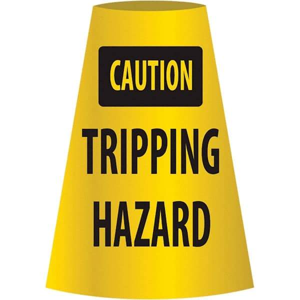 NMC - Caution - Tripping Hazard, 21-3/4" Wide x 11" High, Polyethylene Floor Sign - Cone, Black on Yellow, For Restroom, Janitorial & Housekeeping - Makers Industrial Supply