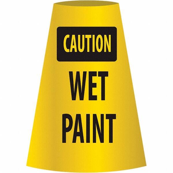 NMC - Caution - Wet Paint, 21-3/4" Wide x 11" High, Polyethylene Floor Sign - Cone, Black on Yellow, For Restroom, Janitorial & Housekeeping - Makers Industrial Supply