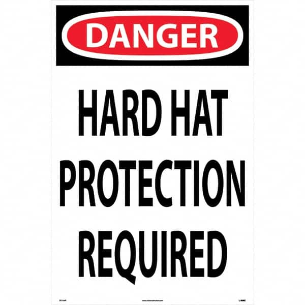 NMC - "Hard Hat Protection Required", 36" Long x 24" Wide, Rigid Plastic Safety Sign - Rectangular, Use for Workplace/Safety - Makers Industrial Supply