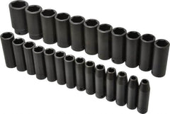 Proto - 25 Piece 1/2" Drive Deep Well Impact Socket Set - 6 Points, 8mm to 36mm Range, Metric Measurement Standard - Makers Industrial Supply