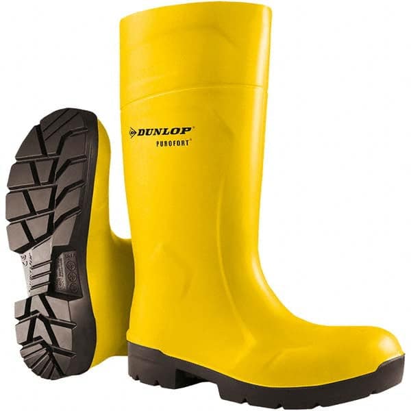 Work Boot: Size 8, 16″ High, Rubber, Steel Toe Yellow, Standard Width, Non-Slip Sole