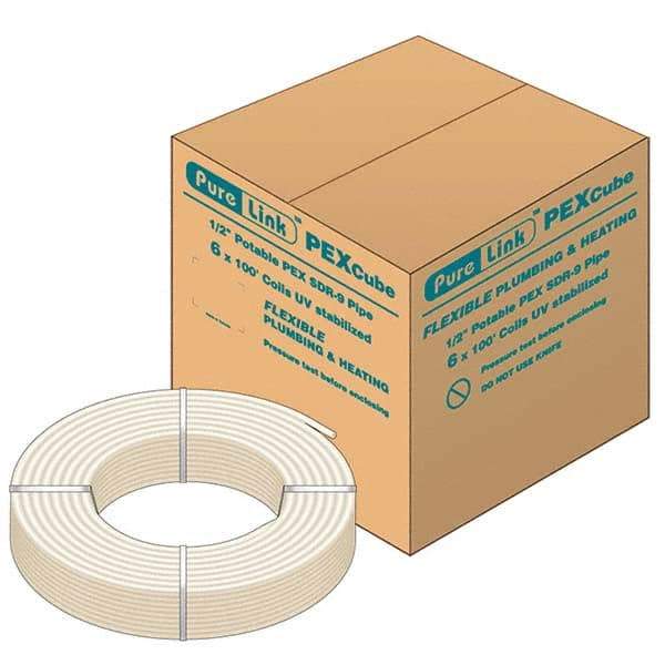 Mueller Industries - 0.475" ID x 5/8" OD, 100' Long, PEX-A Tube - Natural with Red Print, 100 Max psi - Makers Industrial Supply