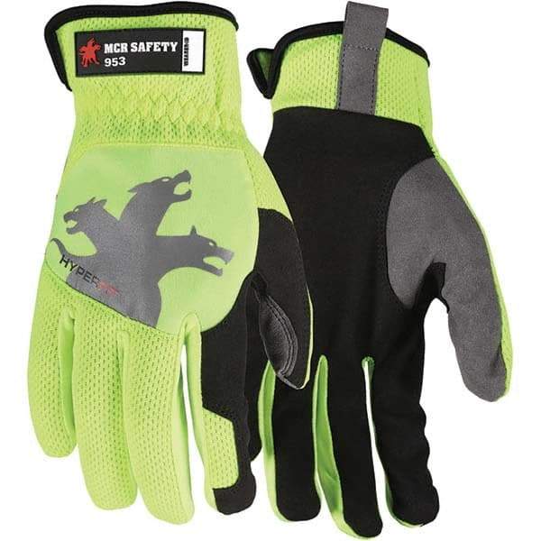 MCR Safety - Size L Synthetic Suede Work Gloves - For General Purpose, Uncoated, Slip-On Cuff, Full Fingered, Hi-Vis Lime, Paired - Makers Industrial Supply