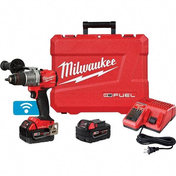 Milwaukee Tool - 18 Volt 1/2" Chuck Pistol Grip Handle Cordless Drill - 0-2000 RPM, Keyless Chuck, Reversible, 2 Lithium-Ion Batteries Included - Makers Industrial Supply