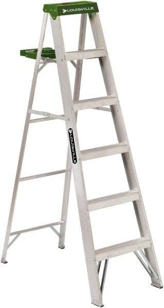 Louisville - 5 Steps, 6' High, Type II Rating, Aluminum Step Ladder - 225 Lb Capacity, 21-13/16" Base Width - Makers Industrial Supply