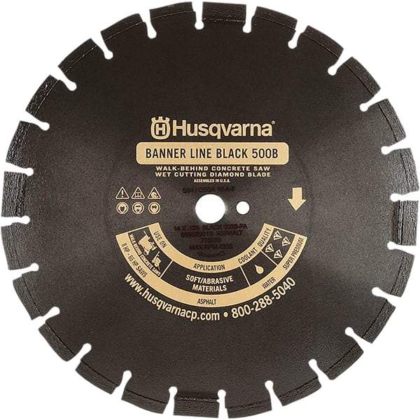 Husqvarna - 20" Diam, 1" Arbor Hole Diam, Continuous Edge Tooth Wet & Dry Cut Saw Blade - Diamond-Tipped, General Purpose Action, Standard Round Arbor - Makers Industrial Supply