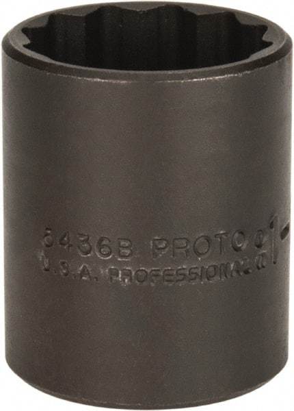 Proto - 1-1/8", 1/2" Drive, Standard Hand Socket - 12 Points, 1-3/4" OAL, Alloy Steel, Black Finish - Makers Industrial Supply