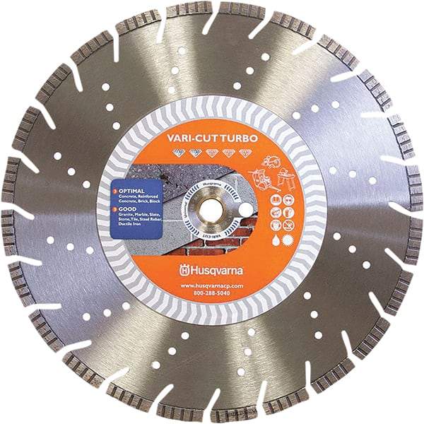 Husqvarna - 14" Diam, 25/32 & 1" Arbor Hole Diam, Continuous Edge Tooth Wet & Dry Cut Saw Blade - Diamond-Tipped, Fast Cutting Action, Standard Round Arbor - Makers Industrial Supply