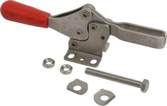 De-Sta-Co - 600 Lb Holding Capacity, Horizontal Handle, Manual Hold Down Toggle Clamp - 56° Handle Movement, 91° Bar Opening, U-Bar, Flanged Base, Electro-Plated Zinc, Stainless Steel - Makers Industrial Supply