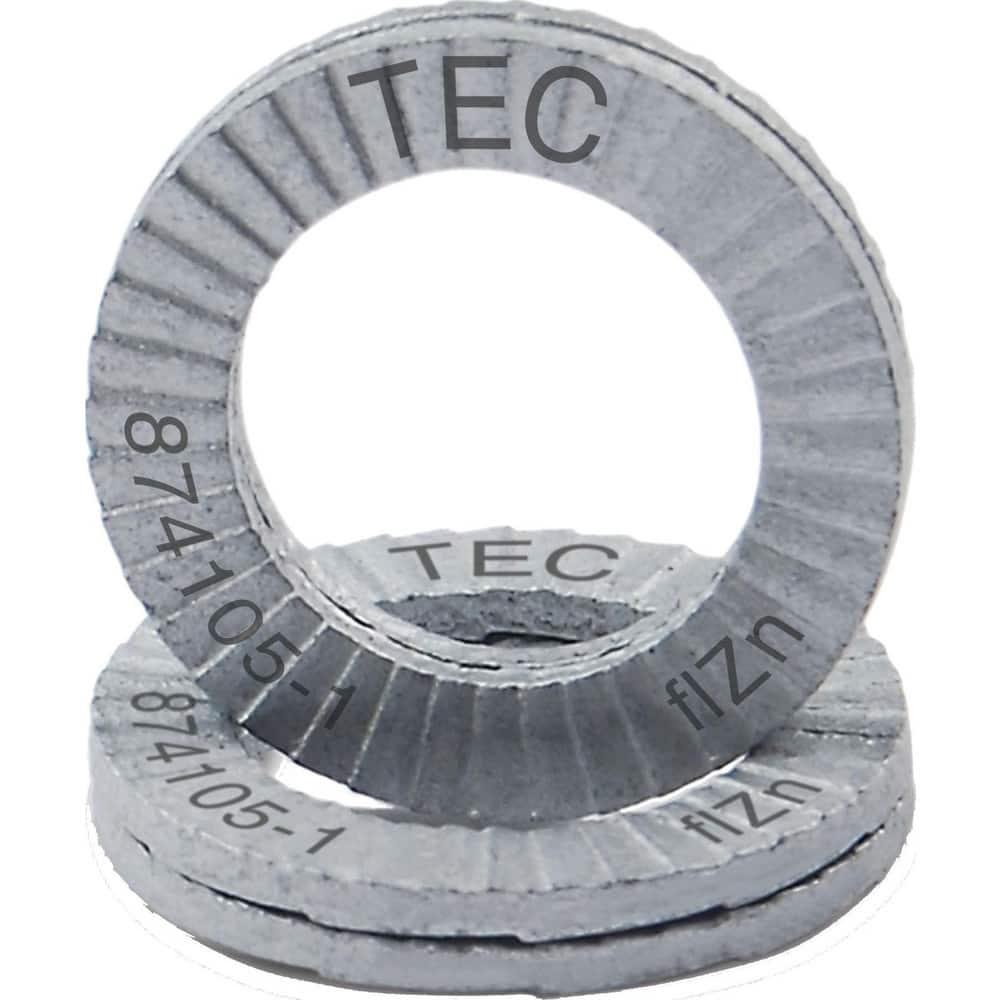 Wedge Lock Washers; Thread Size: #5; M3; Material: Steel; Inside Diameter: 0.134 in; Outside Diameter: 0.276 in; Finish: Zinc Plated; Hardness: 465 HV Min; Standards: MIL-STD-1312-7   ISO 9001:2008    ISO TS16949; Thickness: 1.8 in