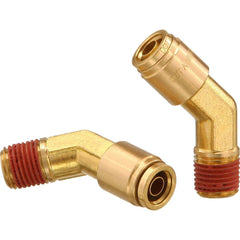 Metal Push-To-Connect Tube Fittings; Fitting Type: 45 ™ EL; Connection Type: Push-to-Connect x MNPT; Material: Brass; Thread Size: 3/8″; Tube Outside Diameter: 1/4; Fitting Shape: 45 ™ Elbow; Maximum Working Pressure (Psi