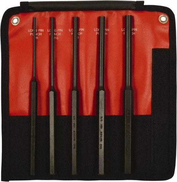 Mayhew - 5 Piece, 1/8 to 3/8", Pin Punch Set - Hex Shank, Steel, Comes in Kit Bag - Makers Industrial Supply