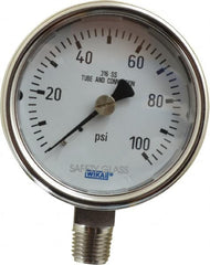 Wika - 2-1/2" Dial, 1/4 Thread, 0-100 Scale Range, Pressure Gauge - Lower Connection Mount, Accurate to 2-1-2% of Scale - Makers Industrial Supply