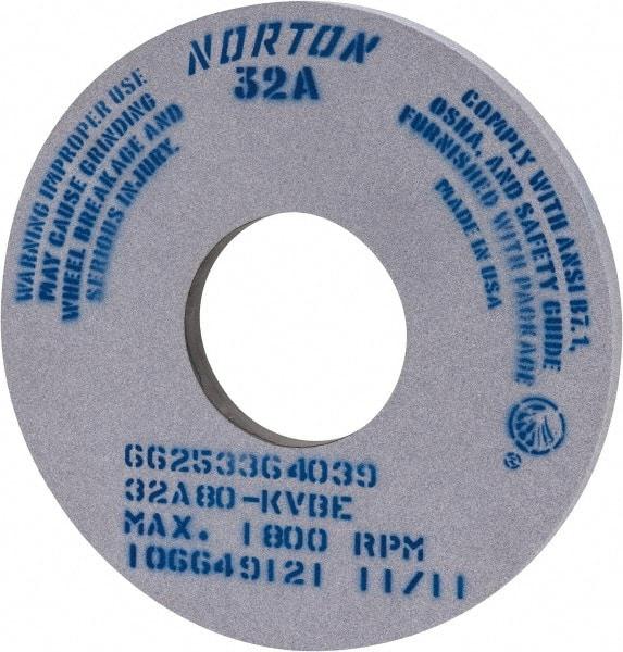 Norton - 14" Diam x 5" Hole x 1" Thick, K Hardness, 80 Grit Surface Grinding Wheel - Aluminum Oxide, Type 1, Medium Grade, 1,800 Max RPM, Vitrified Bond, No Recess - Makers Industrial Supply