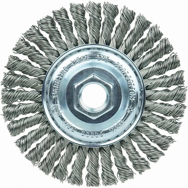 Weiler - 4" OD, 5/8-11 Arbor Hole, Stringer Bead Steel Wheel Brush - 3/16" Face Width, 7/8" Trim Length, 20,000 RPM - Makers Industrial Supply