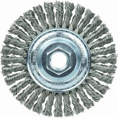 Weiler - 4" OD, 5/8-11 Arbor Hole, Stringer Bead Steel Wheel Brush - 3/16" Face Width, 7/8" Trim Length, 20,000 RPM - Makers Industrial Supply