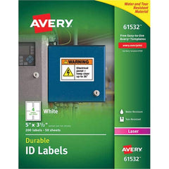 AVERY - Pack of (200), 5" x 3-1/2" White Paper Durable Square Labels - Makers Industrial Supply