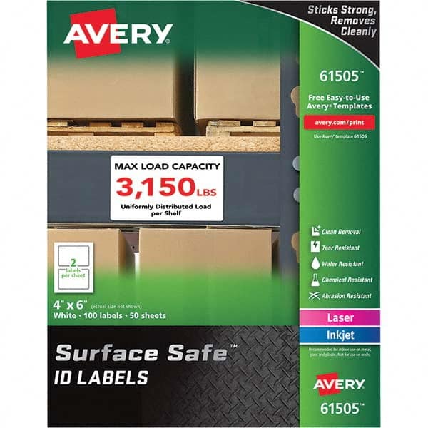 AVERY - Pack of (100), 4" x 6" White Polyester Durable Square Labels - Makers Industrial Supply