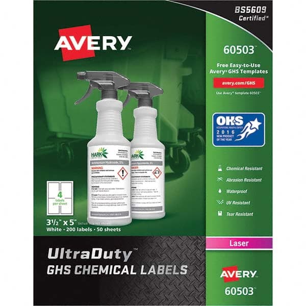 AVERY - Pack of (200), 3-1/2" x 5" White Synthetic Film ID Labels - Makers Industrial Supply