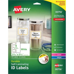 AVERY - Pack of (100), 2-5/16" x 3-5/16" White Paper Self Laminating Labels - Makers Industrial Supply