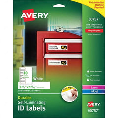 AVERY - Pack of (250), 1-1/32" x 3-1/2" White Paper Self Laminating Labels - Makers Industrial Supply