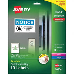 AVERY - Pack of (25), 5" x 7-1/2" White Paper Self Laminating Labels - Makers Industrial Supply