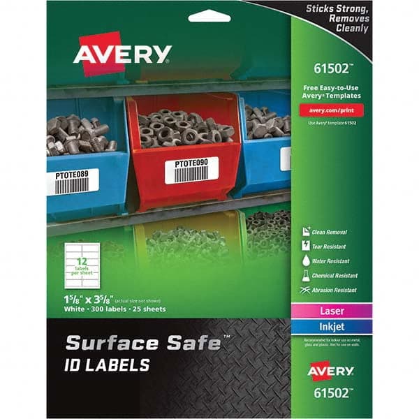 AVERY - Pack of (300), 1-5/8" x 3-5/8" White Polyester Durable Square Labels - Makers Industrial Supply