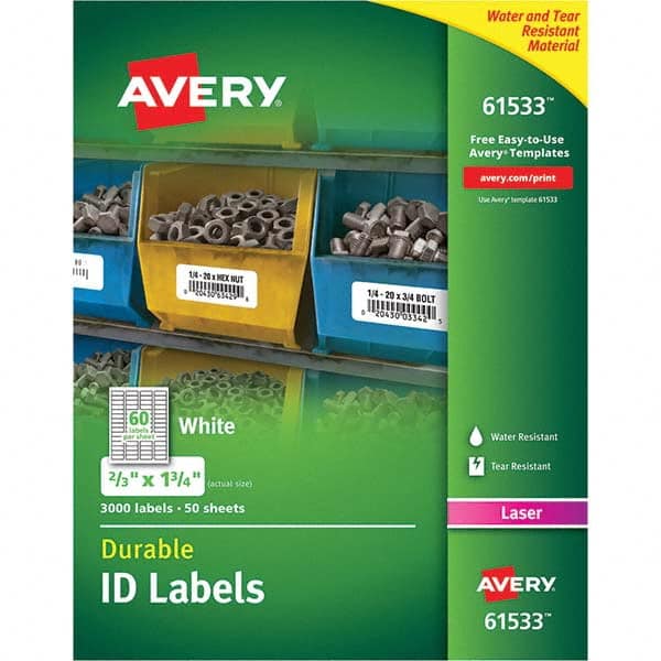 AVERY - Pack of (3000), 0.67" x 1-3/4" White Paper Durable Square Labels - Makers Industrial Supply