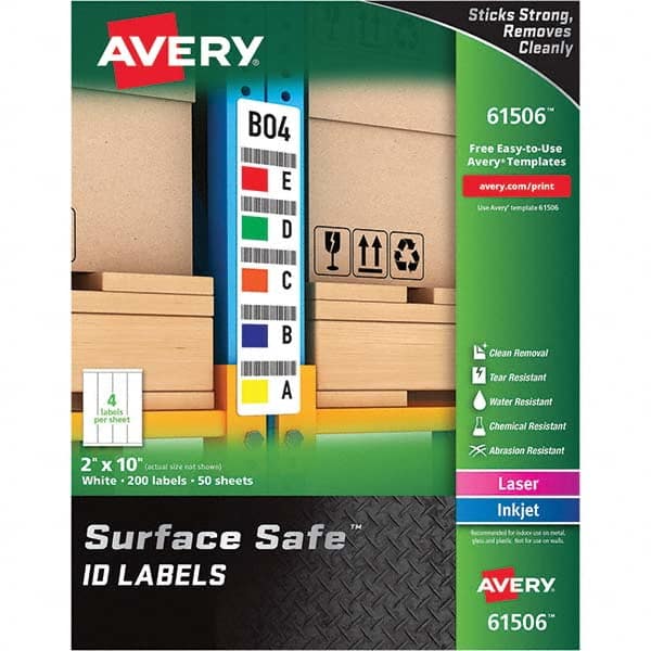 AVERY - Pack of (200), 2" x 10" White Polyester Durable Square Labels - Makers Industrial Supply