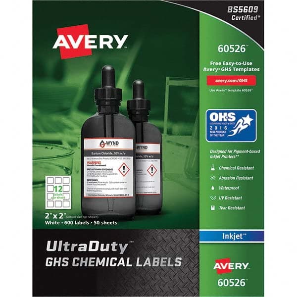 AVERY - Pack of (600), 2" x 2" White Synthetic Film ID Labels - Makers Industrial Supply