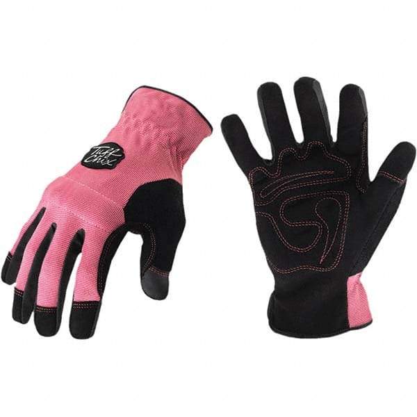 ironCLAD - Size M (6) Synthetic Leather Work Gloves - For Mechanic's & Lifting, Uncoated, Slip-On Cuff, Pink, Paired - Makers Industrial Supply