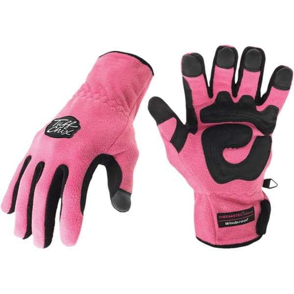 ironCLAD - Size M (6) Fleece Work Gloves - For Cold Weather, Uncoated, Hook & Loop Cuff, Pink, Paired - Makers Industrial Supply