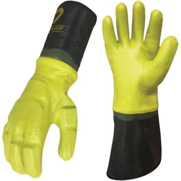 ironCLAD - Size L (9) Synthetic Leather Work Gloves - For General Purpose, Uncoated, Gauntlet Cuff, Hi-Vis Lime/Black, Paired - Makers Industrial Supply